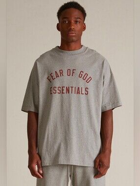 Fear of God ESSENTIALS Dark Heather Oatmeal Crew Neck T-Shirt Sz Large Oversized